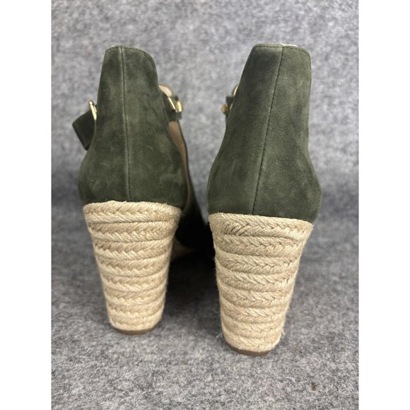 White House Black Market Wedge Sandals Womens Size 8 Olive Suede Espadrille - Picture 6 of 8